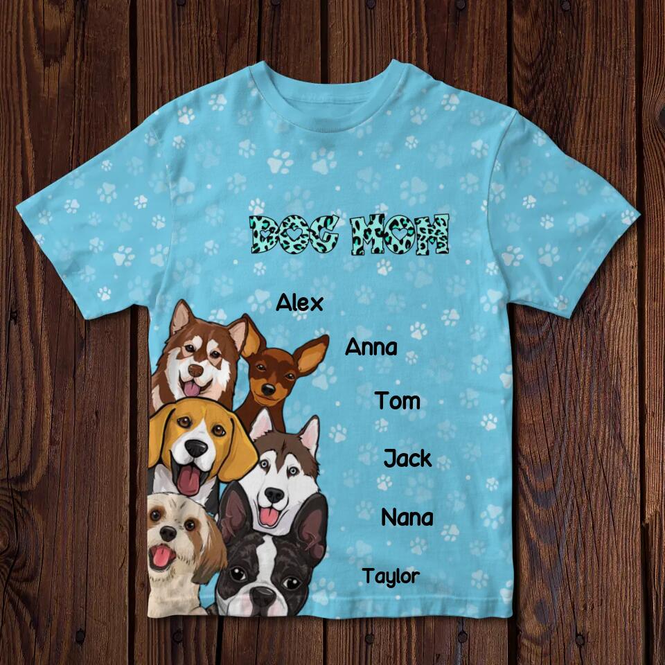 Personalized Dog Mom Dogs with Name 3D T-shirt Printed PNDT1003