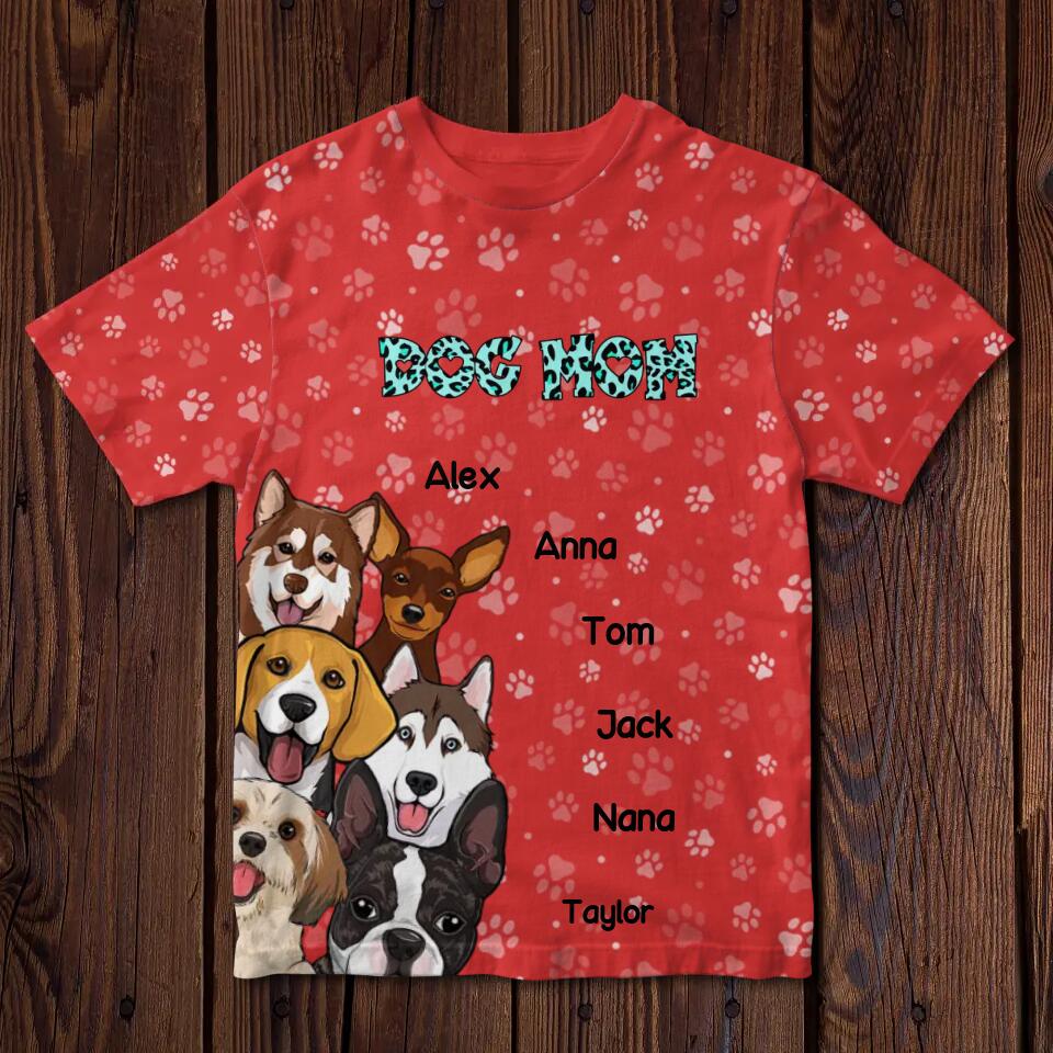 Personalized Dog Mom Dogs with Name 3D T-shirt Printed PNDT1003