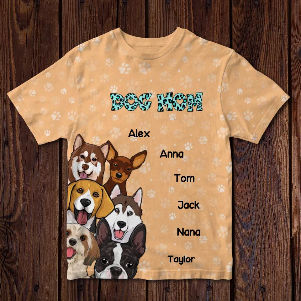 Personalized Dog Mom Dogs with Name 3D T-shirt Printed PNDT1003