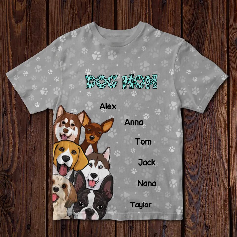 Personalized Dog Mom Dogs with Name 3D T-shirt Printed PNDT1003