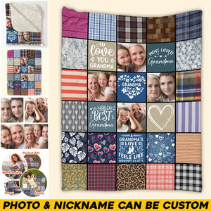 Personalized Upload Your Grandma Aunt Nana Mommy Photos Love You  Quilt Blanket Printed QTHQ1303