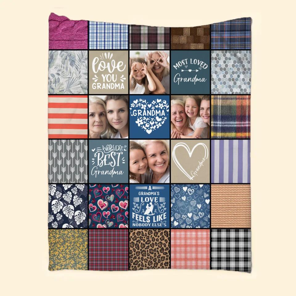 Personalized Upload Your Grandma Aunt Nana Mommy Photos Love You  Quilt Blanket Printed QTHQ1303