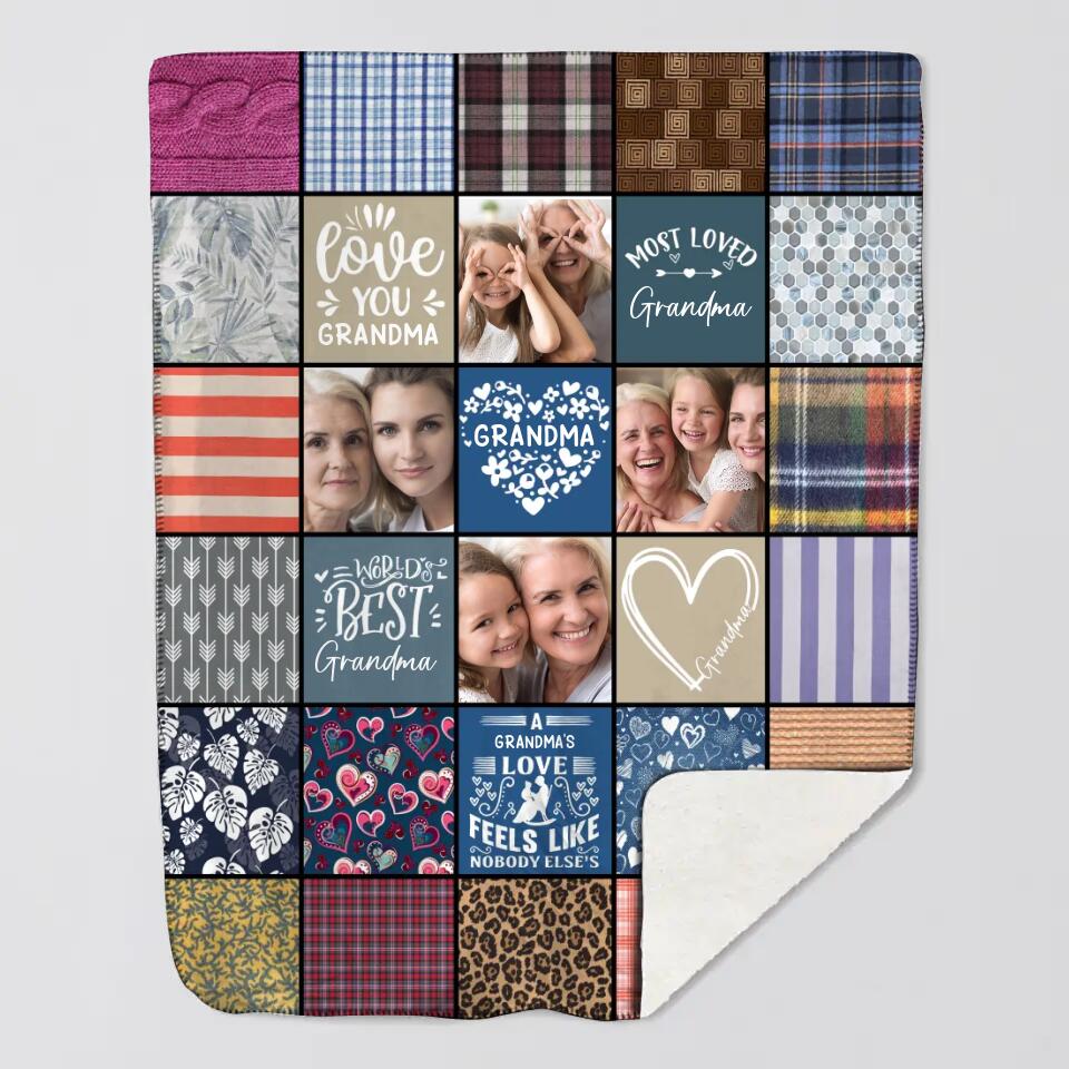 Personalized Upload Your Grandma Aunt Nana Mommy Photos Love You  Quilt Blanket Printed QTHQ1303