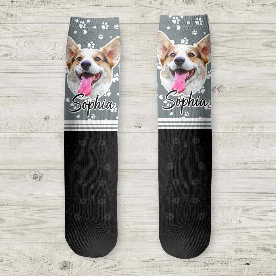 Personalized Upload Your Dog Photo Head Dog Lovers Paw Crew Socks Printed PNHQ1403
