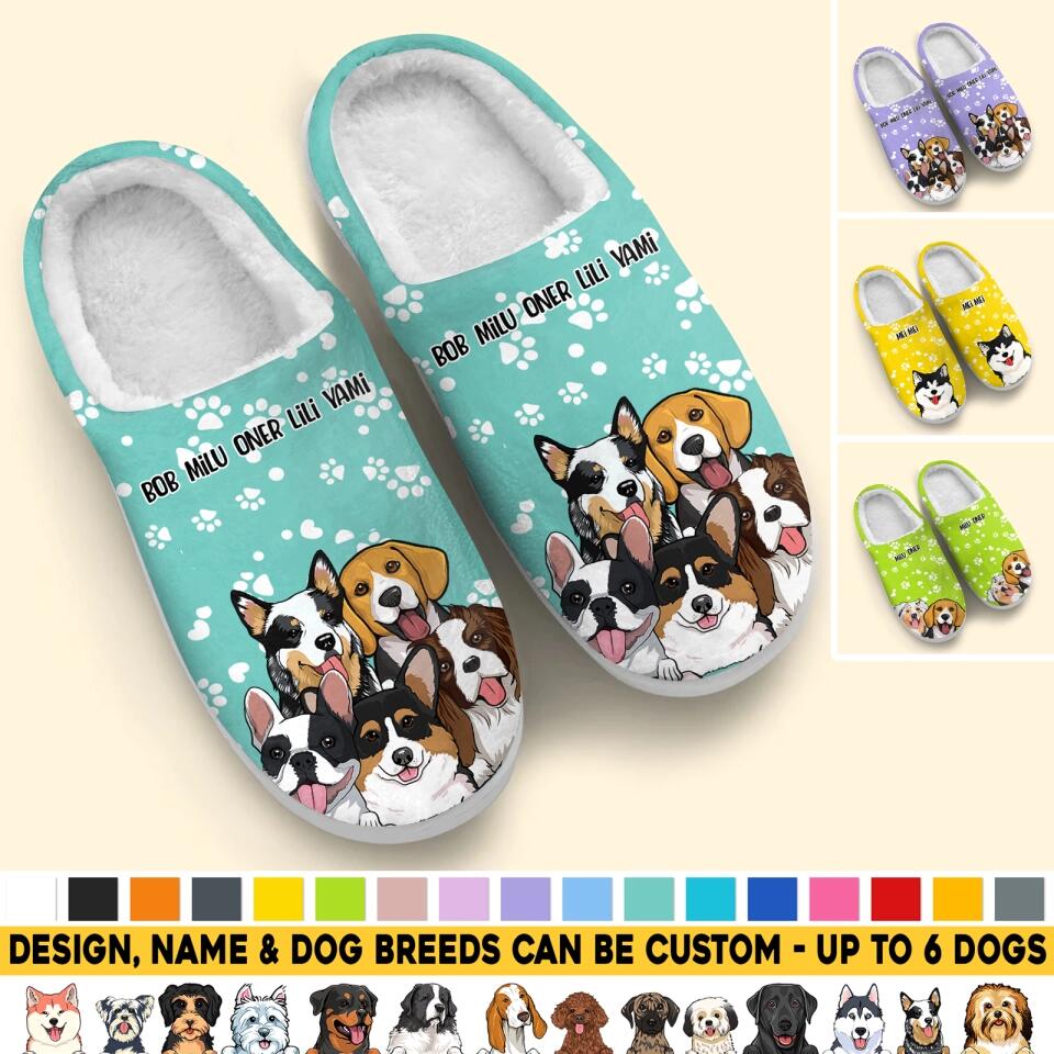 Personalized Dogs & Name Dog Lovers Gift Home Slippers Printed 23MAR-HQ15