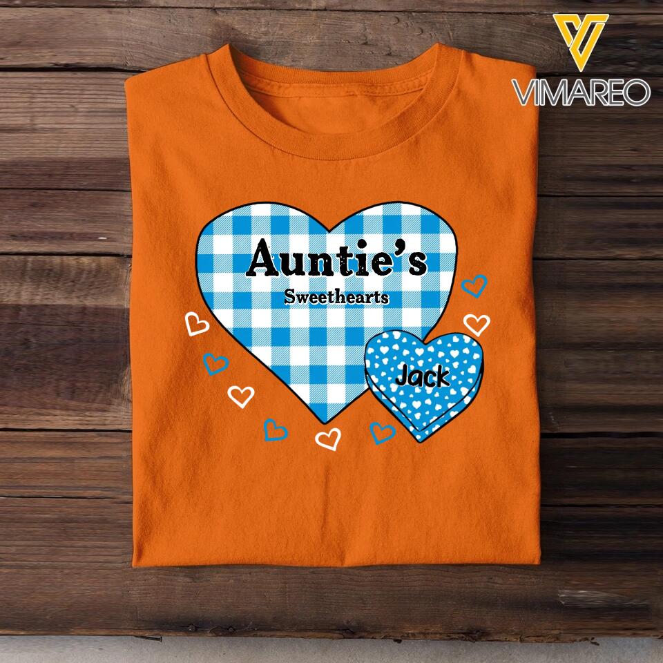 Personalized Auntie Mom Grandma Caro Sweethearts & Kid's Name Tshirt Printed 23MAR-HQ13