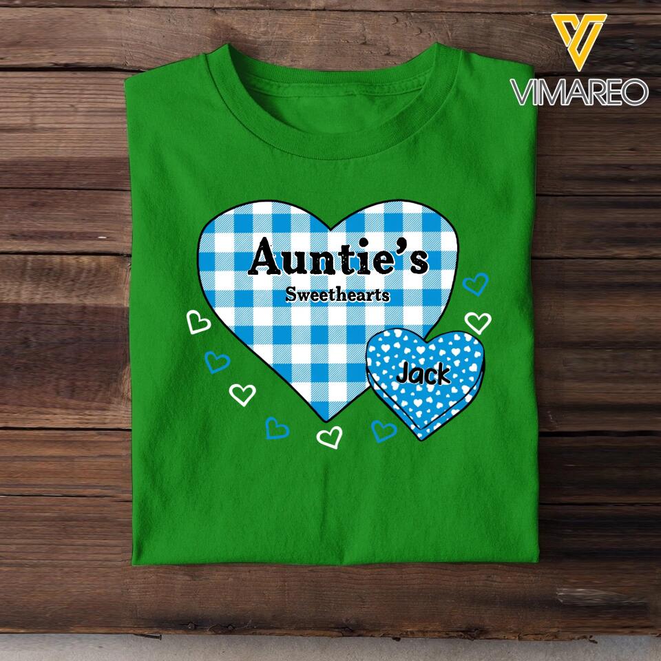 Personalized Auntie Mom Grandma Caro Sweethearts & Kid's Name Tshirt Printed 23MAR-HQ13