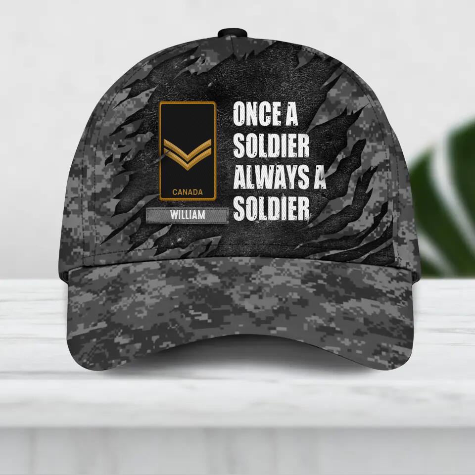 Personalized Canadian Soldier/ Veteran Rank Camo Once A Soldier Always A Soldier Peaked Cap 3D Printed QTDT1603