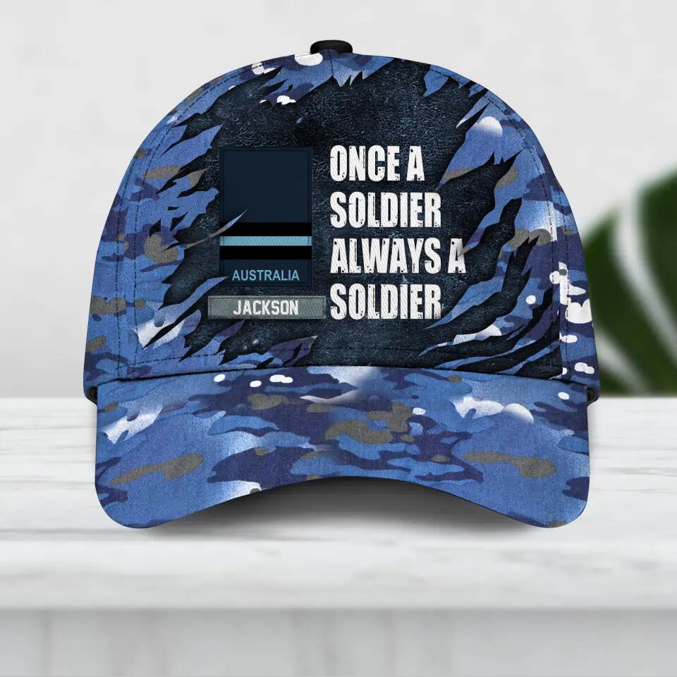 Personalized Australian Soldier/ Veteran Rank Camo Once A Soldier Always A Soldier Peaked Cap 3D Printed QTDT1603