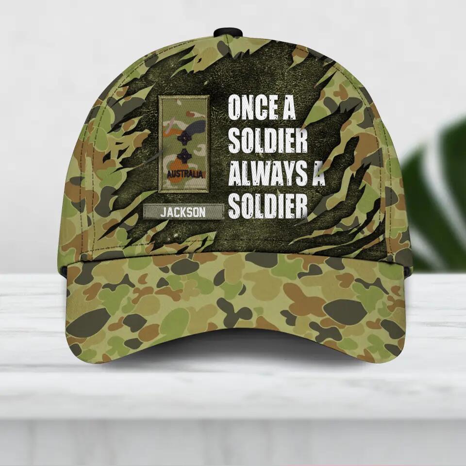 Personalized Australian Soldier/ Veteran Rank Camo Once A Soldier Always A Soldier Peaked Cap 3D Printed QTDT1603