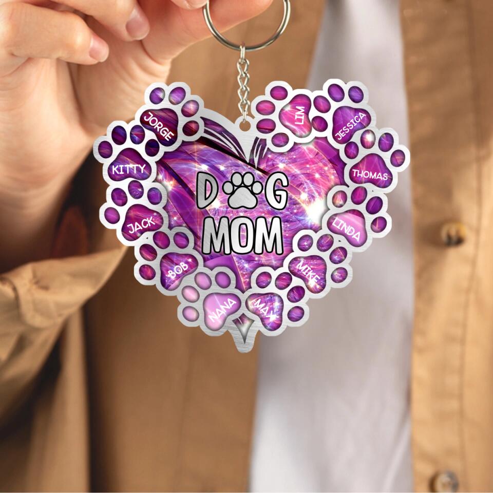 Personalized Dog Mom & Name Dog Lovers Gift Wood Keychain Printed PNDT1303