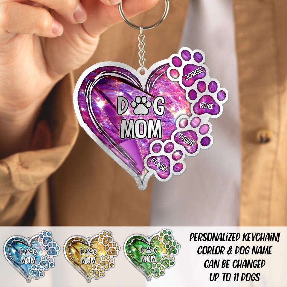 Personalized Dog Mom & Name Dog Lovers Gift Wood Keychain Printed PNDT1303