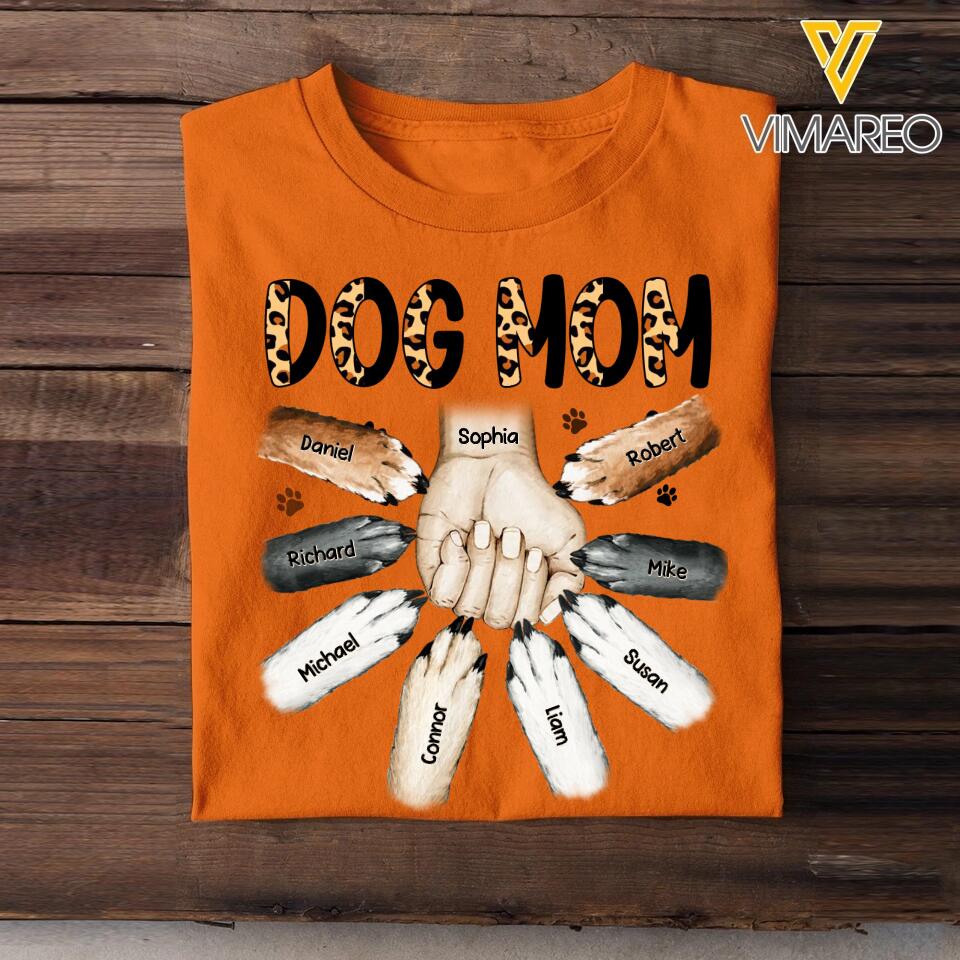 Personalized Dog Mom With Hand And Paw Tshirt Printed 23MAR-DT17