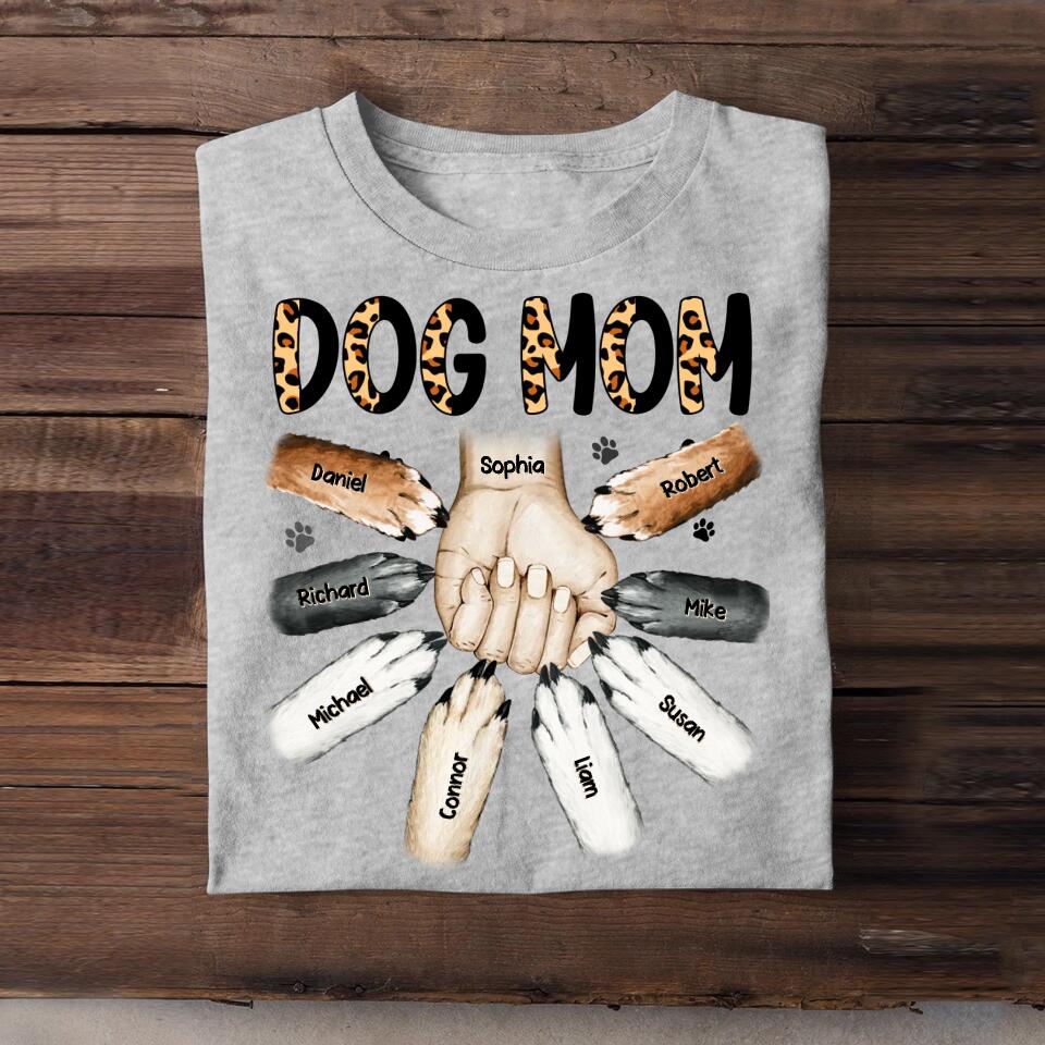 Personalized Dog Mom With Hand And Paw Tshirt Printed 23MAR-DT17