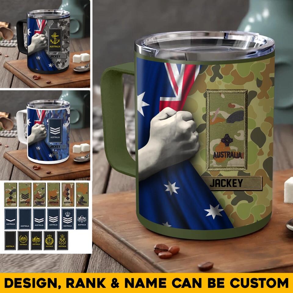 Personalized Australian Veteran/Soldier Rank Camo & Name Insulated Mug 10oz Printed 23MAR-HQ21