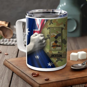 Personalized Australian Veteran/Soldier Rank Camo & Name Insulated Mug 10oz Printed 23MAR-HQ21