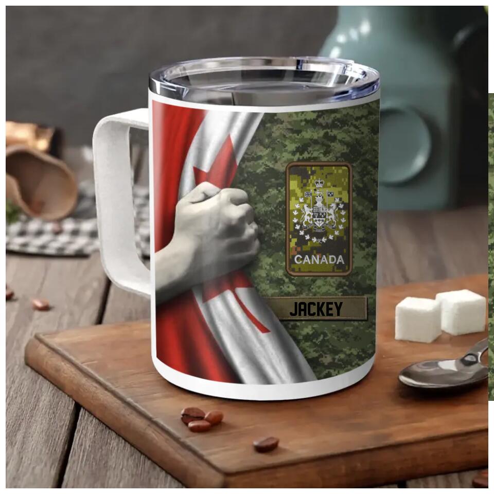 Personalized Canadian Veteran/Soldier Rank Camo & Name Insulated Mug 10oz Printed 23MAR-HQ21