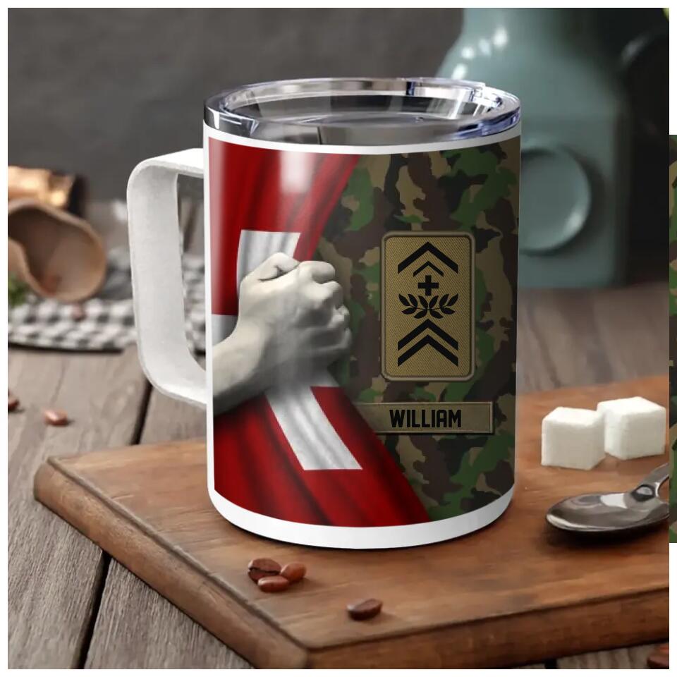 Personalized Swiss Veteran/Soldier Rank Camo & Name Insulated Mug 10oz Printed 23MAR-HQ21