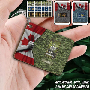 Personalized Canadian Soldier/ Veteran Rank Flag Camo Wooden Keychain Printed 23MAR-QT22