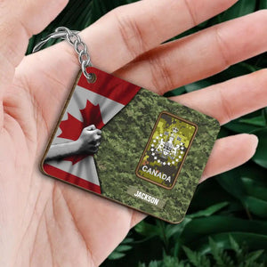 Personalized Canadian Soldier/ Veteran Rank Flag Camo Wooden Keychain Printed 23MAR-QT22