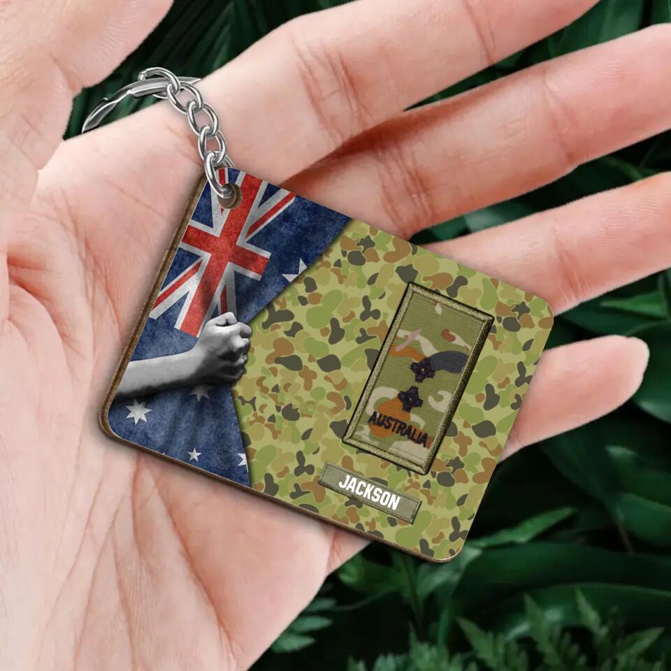 Personalized Australian Soldier/ Veteran Rank Flag Camo Wooden Keychain Printed 23MAR-QT22