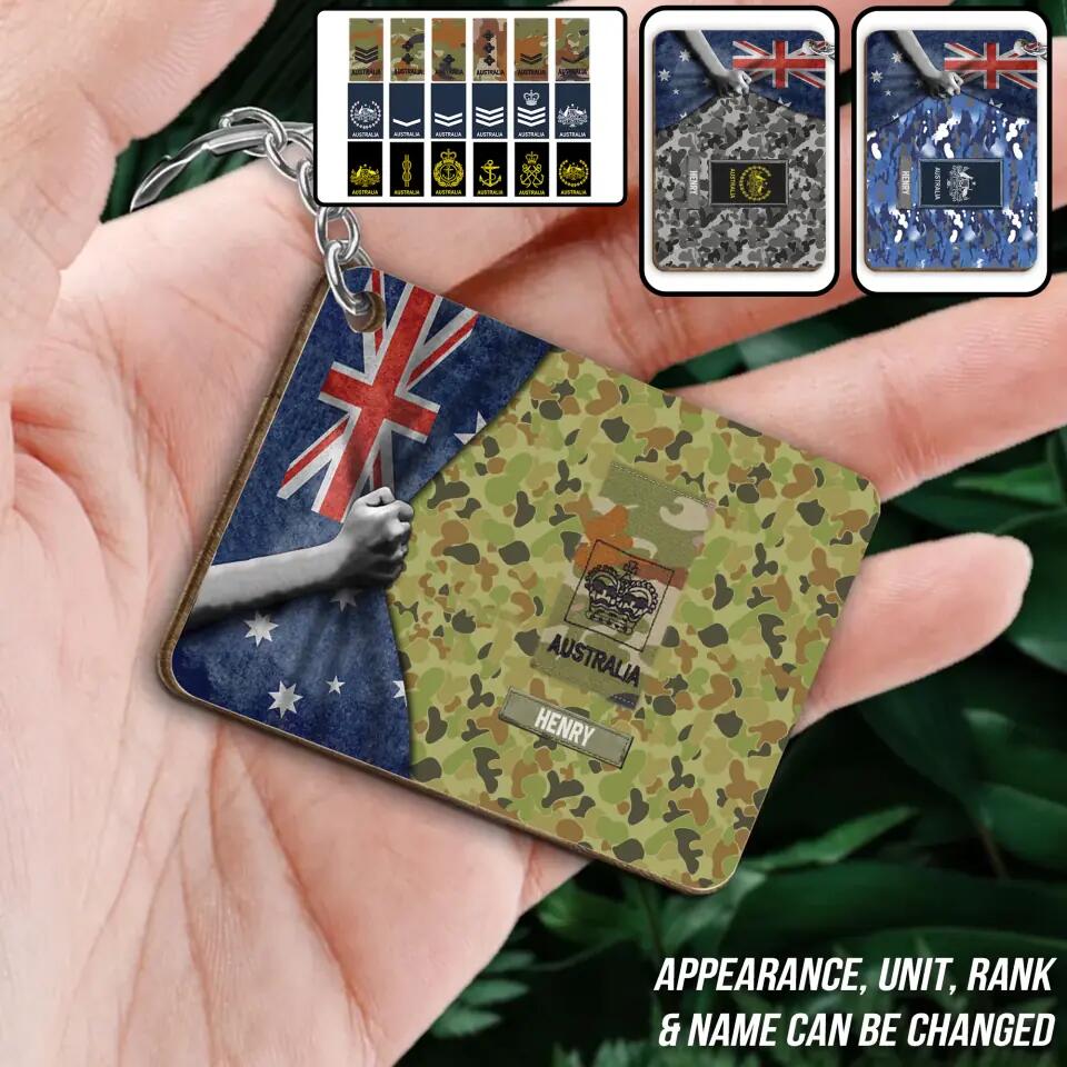 Personalized Australian Soldier/ Veteran Rank Flag Camo Wooden Keychain Printed 23MAR-QT22