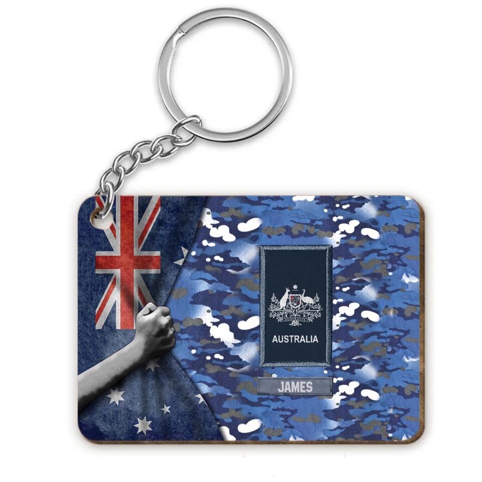 Personalized Australian Soldier/ Veteran Rank Flag Camo Wooden Keychain Printed 23MAR-QT22