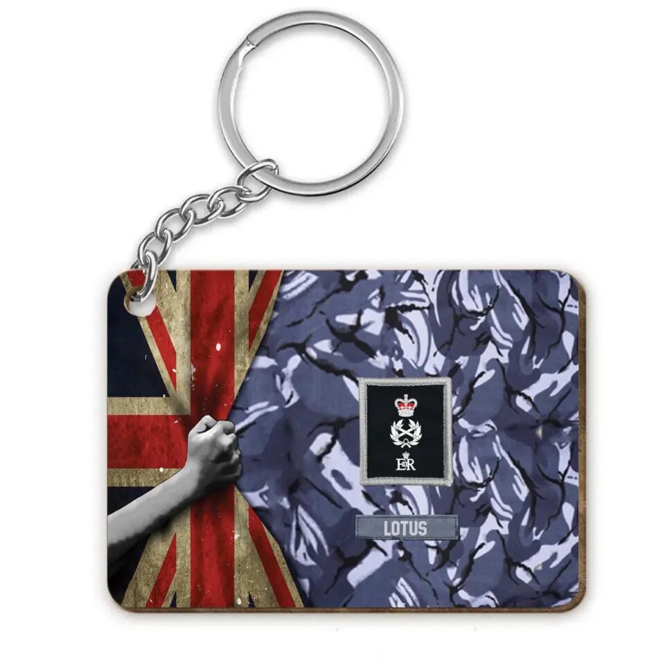 Personalized UK Soldier/ Veteran Rank Flag Camo Wooden Keychain Printed 23MAR-QT22