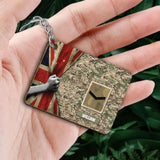 Personalized UK Soldier/ Veteran Rank Flag Camo Wooden Keychain Printed 23MAR-QT22