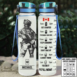 Personalized Get Started Remember Your Goal Keep Chugging Don't Give Up Almost There You Did It Refill Now Canadian Veteran/Soldier Rank Camo Water Tracker Bottle Printed 23MAY-DT23