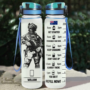 Personalized Get Started Remember Your Goal Keep Chugging Don't Give Up Almost There You Did It Refill Now Australian Veteran/Soldier Rank Camo Water Tracker Bottle Printed 23MAY-DT23