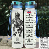 Personalized Get Started Remember Your Goal Keep Chugging Don't Give Up Almost There You Did It Refill Now UK Veteran/Soldier Rank Camo Water Tracker Bottle Printed 23MAY-DT23