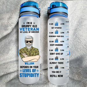 Personalized I'm An Australian Grumpy Old Veteran My Level Of Sarcasm Depends On YOur Level Of Stupidity  Water Tracker Bottle Printed 23MAR-HQ23