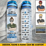 Personalized I'm A Canadian Grumpy Old Veteran My Level Of Sarcasm Depends On YOur Level Of Stupidity  Water Tracker Bottle Printed 23MAR-HQ23