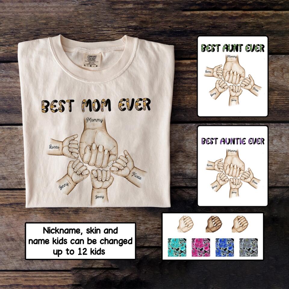 Personalized Best Mom Ever & Kid's Name Hand Tshirt Printed QTBQT2303