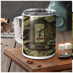 Personalized Australian Veteran/Soldier Rank Camo  Insulated Mug 10oz Printed 23MAR-HQ27