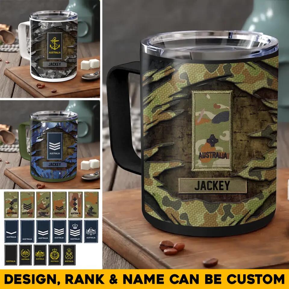 Personalized Australian Veteran/Soldier Rank Camo  Insulated Mug 10oz Printed 23MAR-HQ27