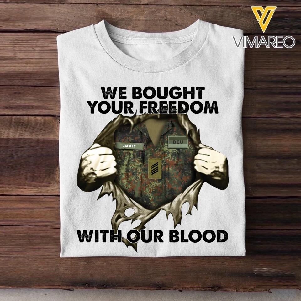 Personalized German Soldier/ Veteran We Bought Your Freedom With Our Blood Printed Tshirts 23MAR-BQT24
