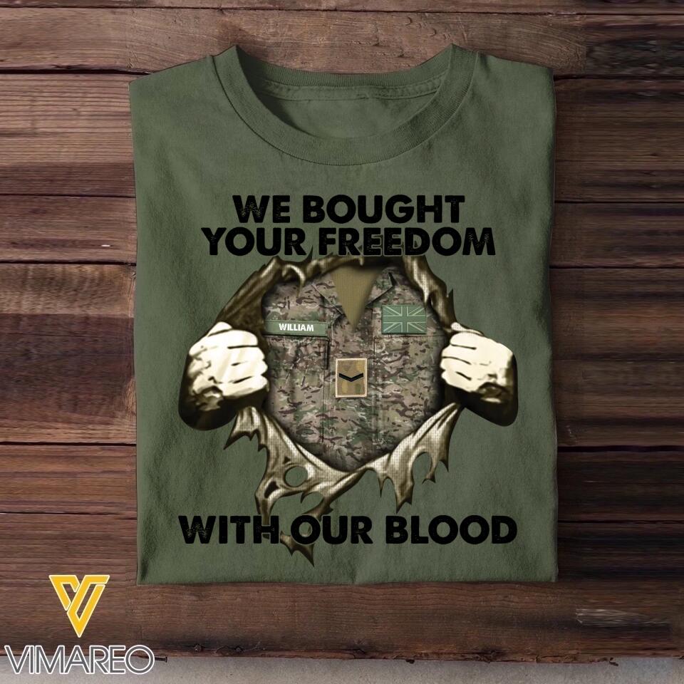 Personalized UK Soldier/ Veteran We Bought Your Freedom With Our Blood Printed Tshirts 23MAR-BQT24
