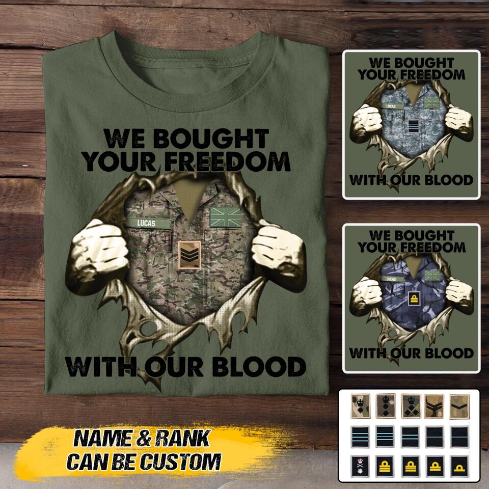 Personalized UK Soldier/ Veteran We Bought Your Freedom With Our Blood Printed Tshirts 23MAR-BQT24