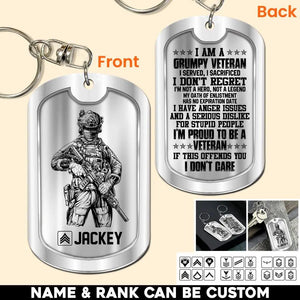 Personalized US Soldier/ Veteran I Am A Grumpy Veteran Rank Keychain Printed 23MAR-HQ27