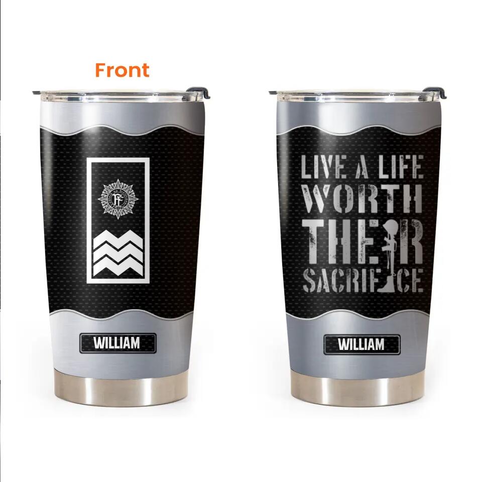 Personalized Italian Veteran/Soldier Live A Life Worth Their Sacrifice Rank Name Tumbler Printed 23MAR-BQT28