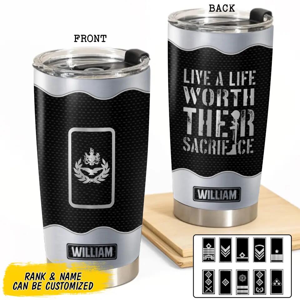 Personalized Italian Veteran/Soldier Live A Life Worth Their Sacrifice Rank Name Tumbler Printed 23MAR-BQT28