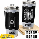 Personalized Italian Veteran/Soldier Live A Life Worth Their Sacrifice Rank Name Tumbler Printed 23MAR-BQT28