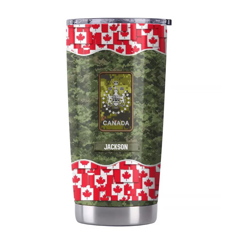 Personalized Canadian Soldier/ Veteran Flag Rank Camo Tumbler Printed 23MAR-BQT30