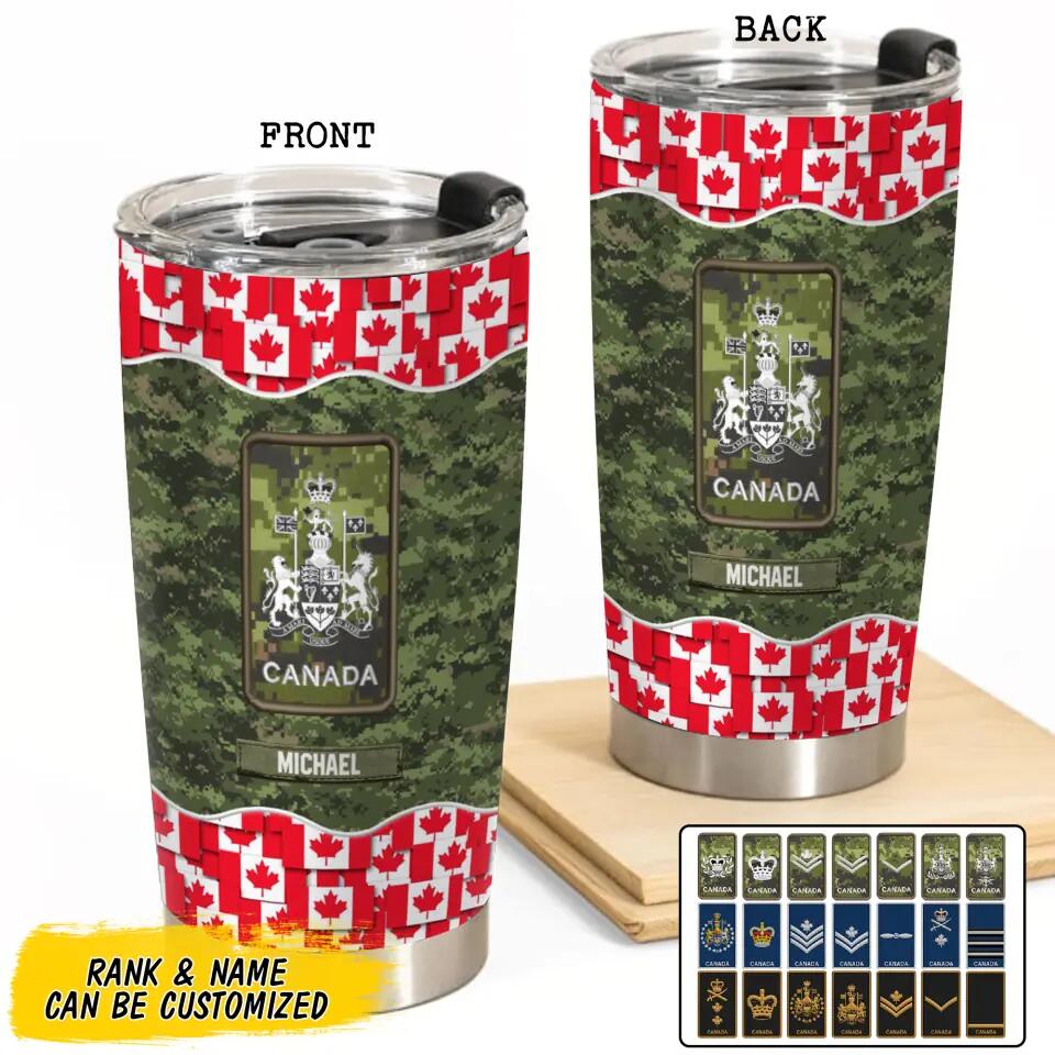 Personalized Canadian Soldier/ Veteran Flag Rank Camo Tumbler Printed 23MAR-BQT30