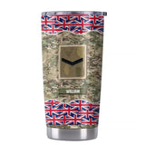 Personalized UK Soldier/ Veteran Flag Rank Camo Tumbler Printed 23MAR-BQT30