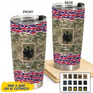 Personalized UK Soldier/ Veteran Flag Rank Camo Tumbler Printed 23MAR-BQT30