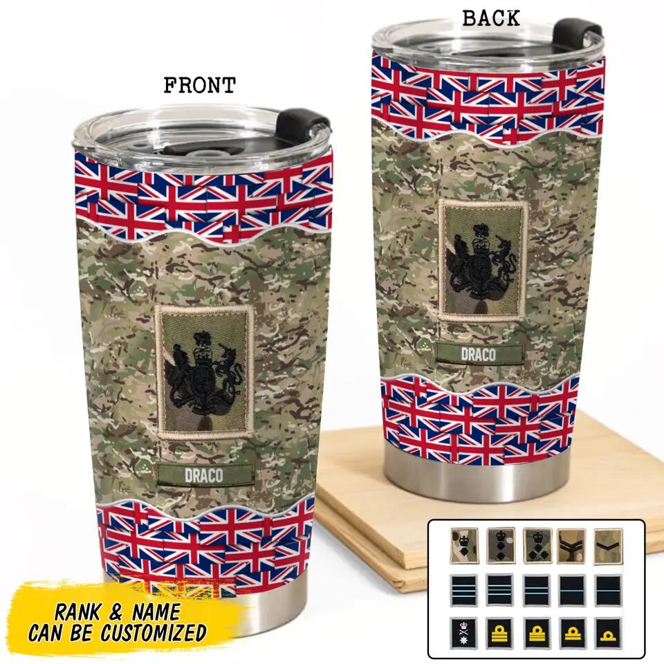 Personalized UK Soldier/ Veteran Flag Rank Camo Tumbler Printed 23MAR-BQT30