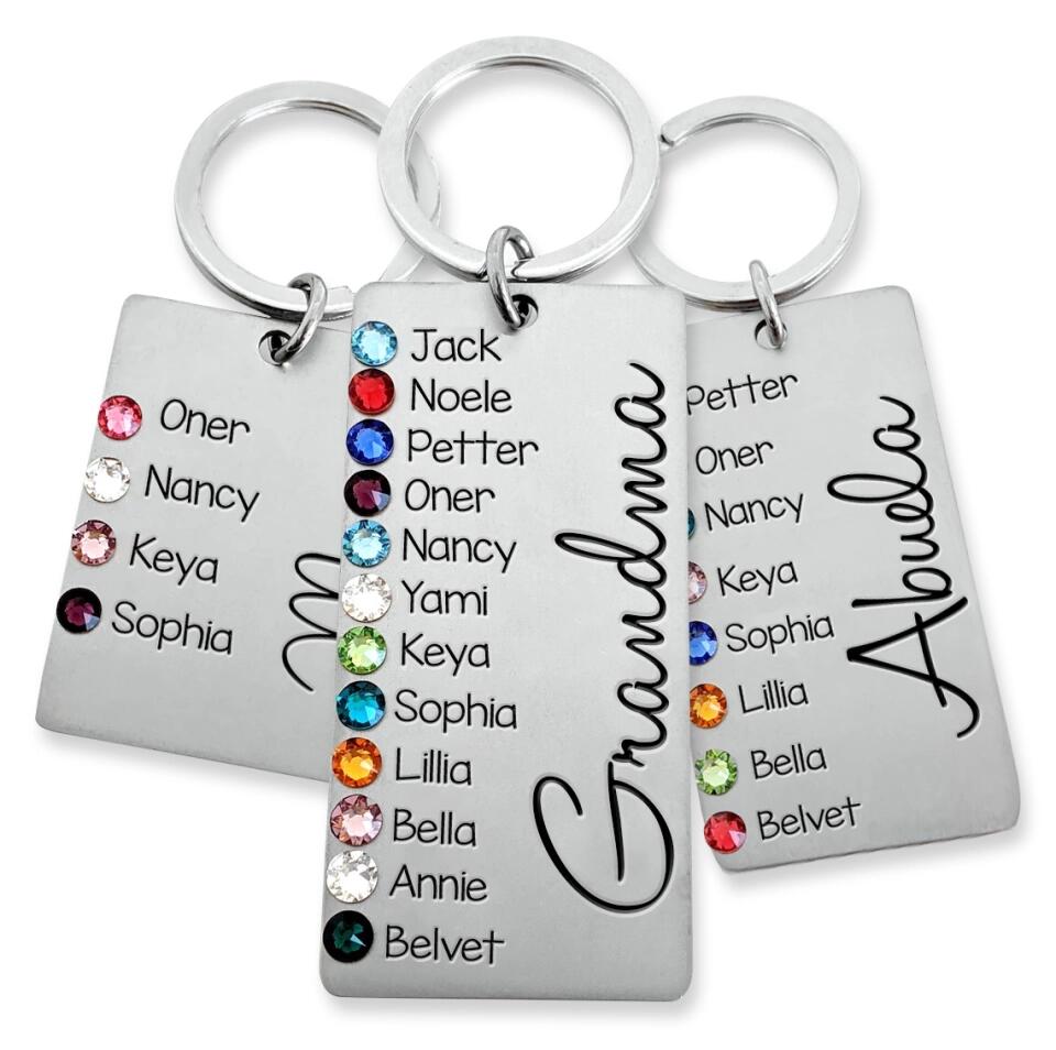 Personalized Birthstone Grandma Nana Aunt Mom Kid Name Keychain Printed 23MAR-HQ30